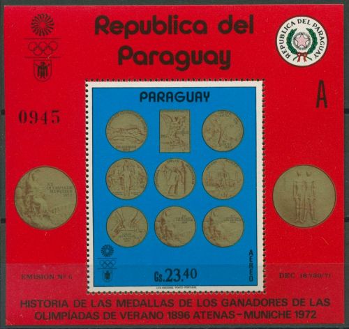 Paraguay 1972 Olympische Sommerspiele Medaillen Block 195 postfrisch (C80523)
