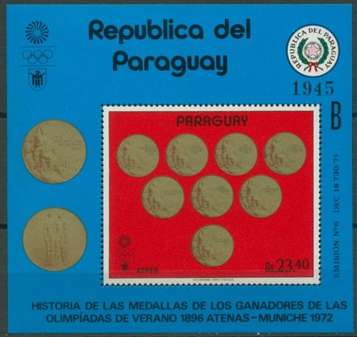 Paraguay 1972 Olympische Sommerspiele Medaillen Block 196 postfrisch (C80524)