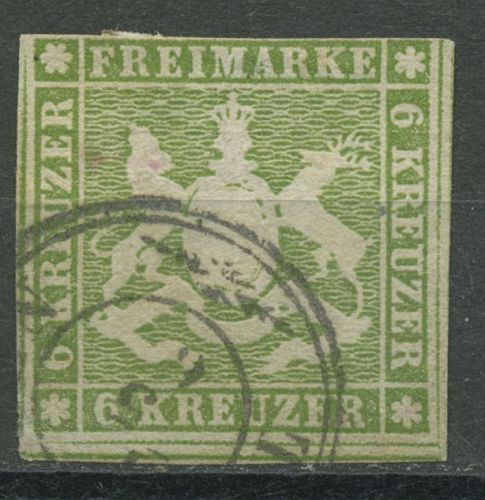Württemberg 1857 Wappen 6 Kreuzer 8 a gestempelt, kl. Fehler