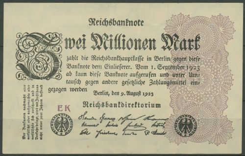 Dt. Reich 2 Millionen Mark 1923, DEU-116d FZ EK, leicht gebraucht (K1252)