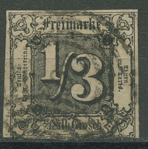 Thurn und Taxis 1854 1/3 Silbergroschen 2 gestempelt geprüft, leichte Falte