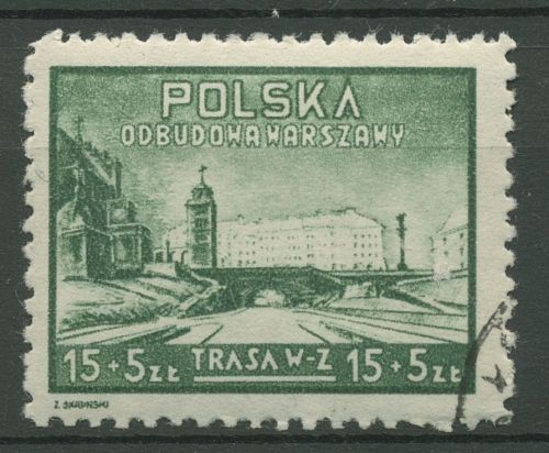 Polen 1948 Wiederaufbau Warschau Verkehrsstraße 502 gestempelt