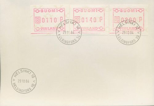 Finnland ATM 1982 kleine Posthörner Ersttagsbrief Satz ATM 1.2 S 4 FDC (X80550)