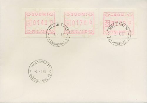 Finnland ATM 1982 kleine Posthörner ATM 1.2 S 7 Satz auf Brief (X80551)