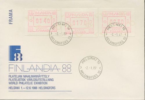 Finnland ATM 1986 FINLANDIA '88 ATM 2.1 S2 Satz auf Brief (X80562)