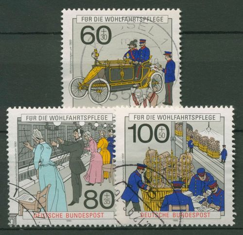 Bund 1990 Geschichte der Post Postwagen Fernsprecher Pakete 1474/76 gestempelt