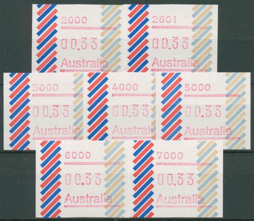 Australien 1984 Balken PO-Set (7 x 33 C) Automatenmarke 1 postfrisch