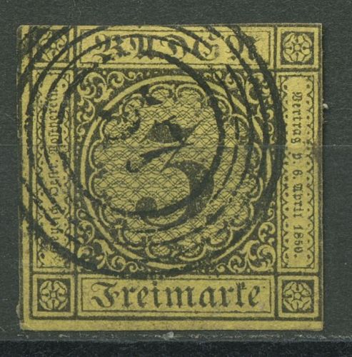 Baden 1851 3 Kreuzer auf gelb 2 b gestempelt