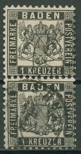 Baden 1862/66 1 Kreuzer schwarz 17 a senkrechtes Paar gestempelt