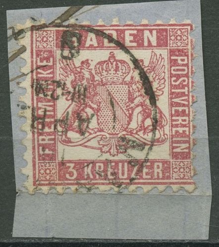 Baden 1862/66 3 Kreuzer rot 18 gestempelt, Briefstück