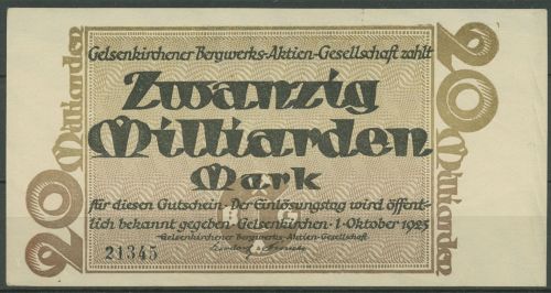 Gelsenkirchen Bergwerks-AG 20 Mrd. Mark 1923, Keller 1711 l, gebraucht (K1603)