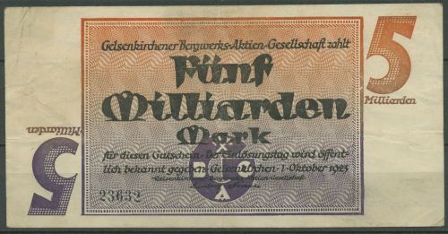 Gelsenkirchen Bergwerks-AG 5 Mrd. Mark 1923, Keller 1711 l, gebraucht (K1604)