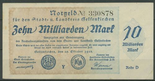 Gelsenkirchen 10 Milliarden Mark 1923, Keller 1710 oo, leicht gebraucht (K1608)