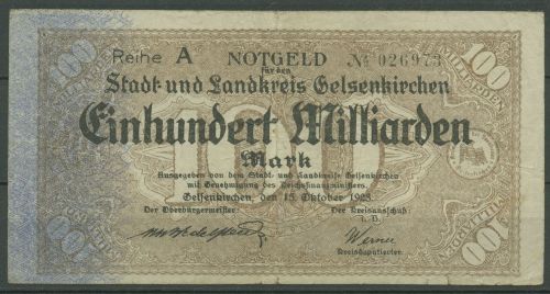 Gelsenkirchen 100 Milliarden Mark 1923, Keller 1710 ll, stark gebraucht (K1610)