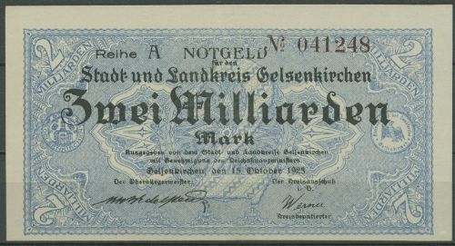 Gelsenkirchen 2 Mrd. Mark 1923, Keller 1710 ll KN groß, leicht gebraucht (K1612)