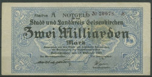 Gelsenkirchen 2 Mrd. Mark 1923, Keller 1710 ll KN klein, gebraucht (K1613)