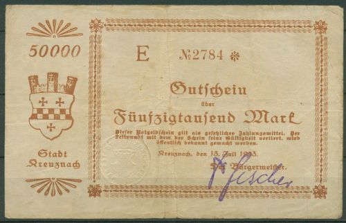 Kreuznach 50000 Mark 1923, Keller 2812 a, gebraucht (K1621)