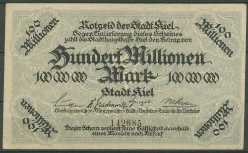 Kiel 100 Millionen Mark 1923, Keller 2614 i, gebraucht (K1623)