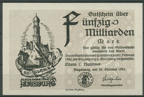 Augsburg 50 Milliarden Mark 1923, Keller 195 a, kassenfrisch (K1626)