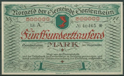 Gonsenheim 500000 Mark 1923, Keller 1850, kassenfrisch (K1629)