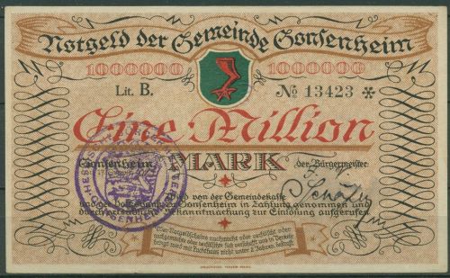 Gonsenheim 1 Million Mark 1923, Keller 1850, fast kassenfrisch (K1630)