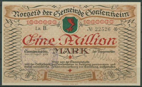 Gonsenheim 1 Million Mark 1923, Keller 1850, kassenfrisch (K1631)