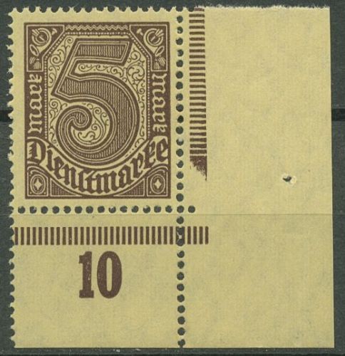 Deutsches Reich Dienstmarke 1920 Plattendruck D 33 a P UR Ecke 4 postfrisch