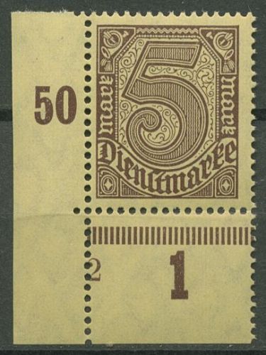 Dt. Reich Dienstmarke 1920 mit Form-Nr. D 33 a P UR Ecke 3 Form-Nr. 2 postfrisch