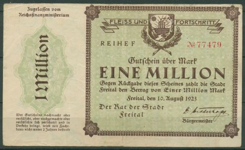 Freital 1 Million Mark 1923, Keller 1603 b, gebraucht (K1638)