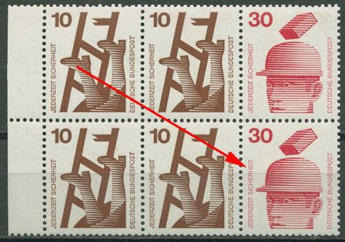 Bund 1972 Unfallverhütung Heftchenblatt Plattenfehler H.-Bl. 21 PF II postfrisch