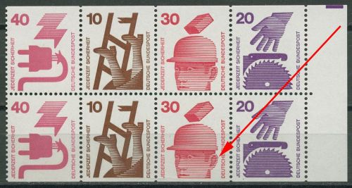 Bund 1974 Unfallverhütung Heftchenblatt Plattenfehler H.-Bl. 25 PF IV postfrisch