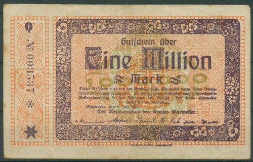 Ahrweiler 1 Million Mark 1923, Keller 28 a.40, gebraucht (K1652)