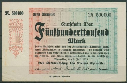 Ahrweiler 500000 Mark 1923, Keller 28 a.36, leicht gebraucht (K1653)