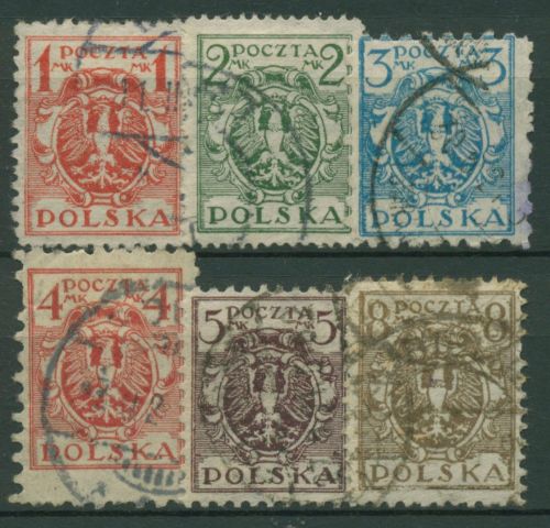 Polen 1920/22 Freimarken Wappenadler 147/52 y gestempelt