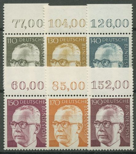 Bund 1972/73 Heinemann mit Oberrand 727/32 OR postfrisch