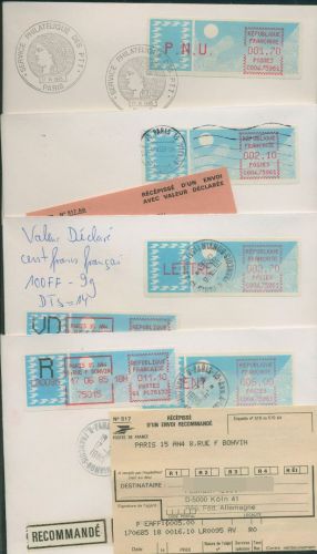 Frankreich ATM 1985 Satz 1,70/2,10/3,70/5,00 ATM 6.18 zd 4 Briefe (X80579)