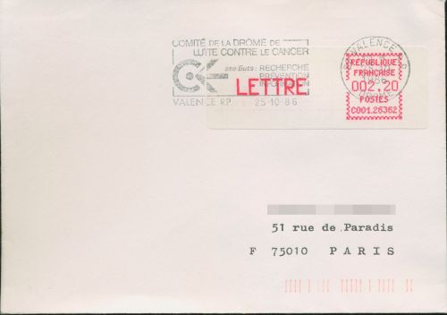 Frankreich ATM 1986 Valence Ersttagsbrief ATM 3.4.2 FDC (X80584)