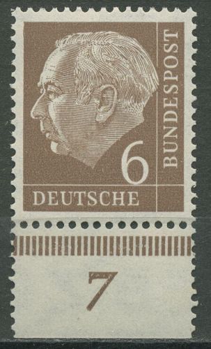 Bund 1954 Th. Heuss I Bogenmarken Platte Unterrand 180 P UR postfrisch