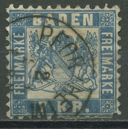 Baden 1868 7 Kreuzer lebhaftblau 25 a gestempelt, Zahnfehler