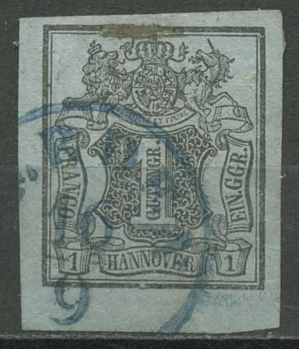 Hannover 1850 Wertschild unter Wappen 1 Unterrand gestempelt, kl. Fehler