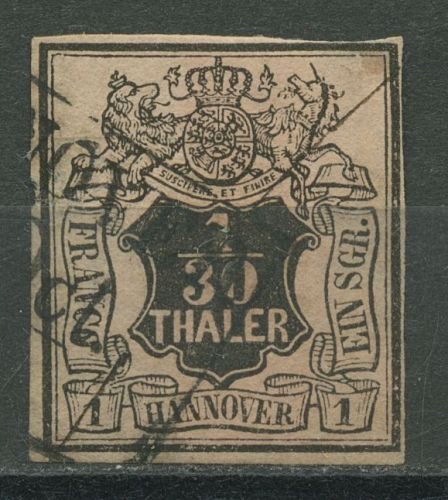 Hannover 1851 Wertschild unter Wappen 1/30 Th, 3 a gestempelt, kl. Fehler