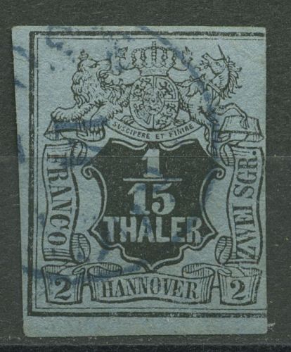 Hannover 1851 Wertschild unter Wappen 1/15 Th, 4 gestempelt, angeschnitten