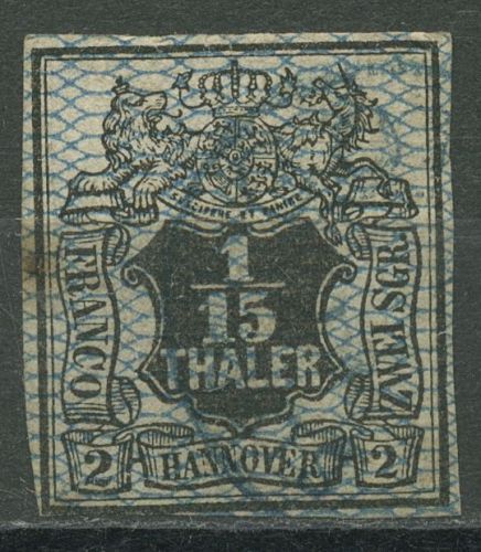 Hannover 1856 Wertschild Wappen 1/15 Th m. Netzunterdruck, 11 gestempelt, Fleck