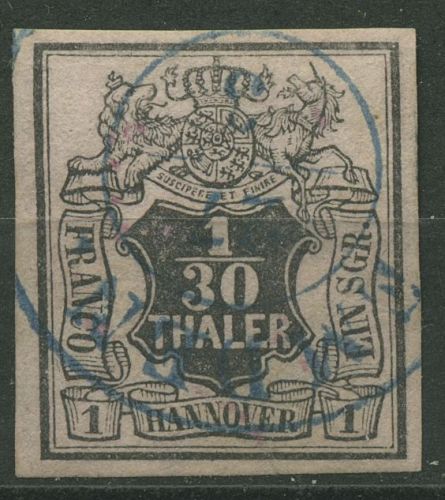 Hannover 1851 Wertschild unter Wappen 1/30 Th, 3 a mit K2-Stpl. EMDEN