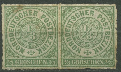 Norddeutscher Postbezirk NDP 1868 1/3 Groschen 2 waag. Paar mit Falz, fleckig