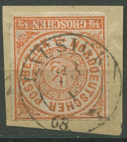 Norddeutscher Postbezirk NDP 1868 1/2 Gr. 3 mit SA-K2-Stpl. LAUSIGK, Briefstück