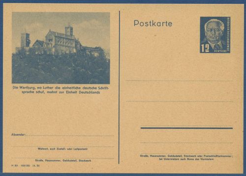 DDR 1950 Wilhelm Pieck Bildpostkarte Wartburg P 47/04 ungebraucht (X40945)