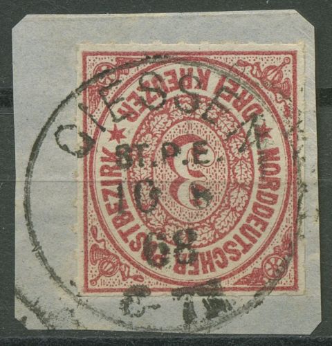Norddeutscher Postbezirk NDP 1868 3 Kreuzer 9 mit PR-K1-Stempel GIESSEN ST.P.E.