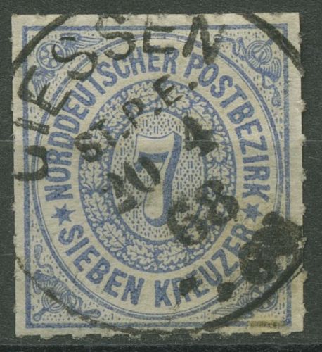 Norddeutscher Postbezirk NDP 1868 7 Kreuzer 10 mit PR-K1-Stempel GIESSEN ST.P.E.