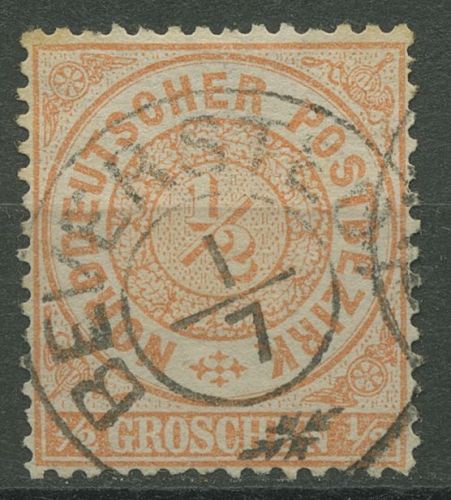 Norddeutscher Postbezirk NDP 1869 1/2 Groschen 15 mit HV-K2-Stempel BEVERSTEDT